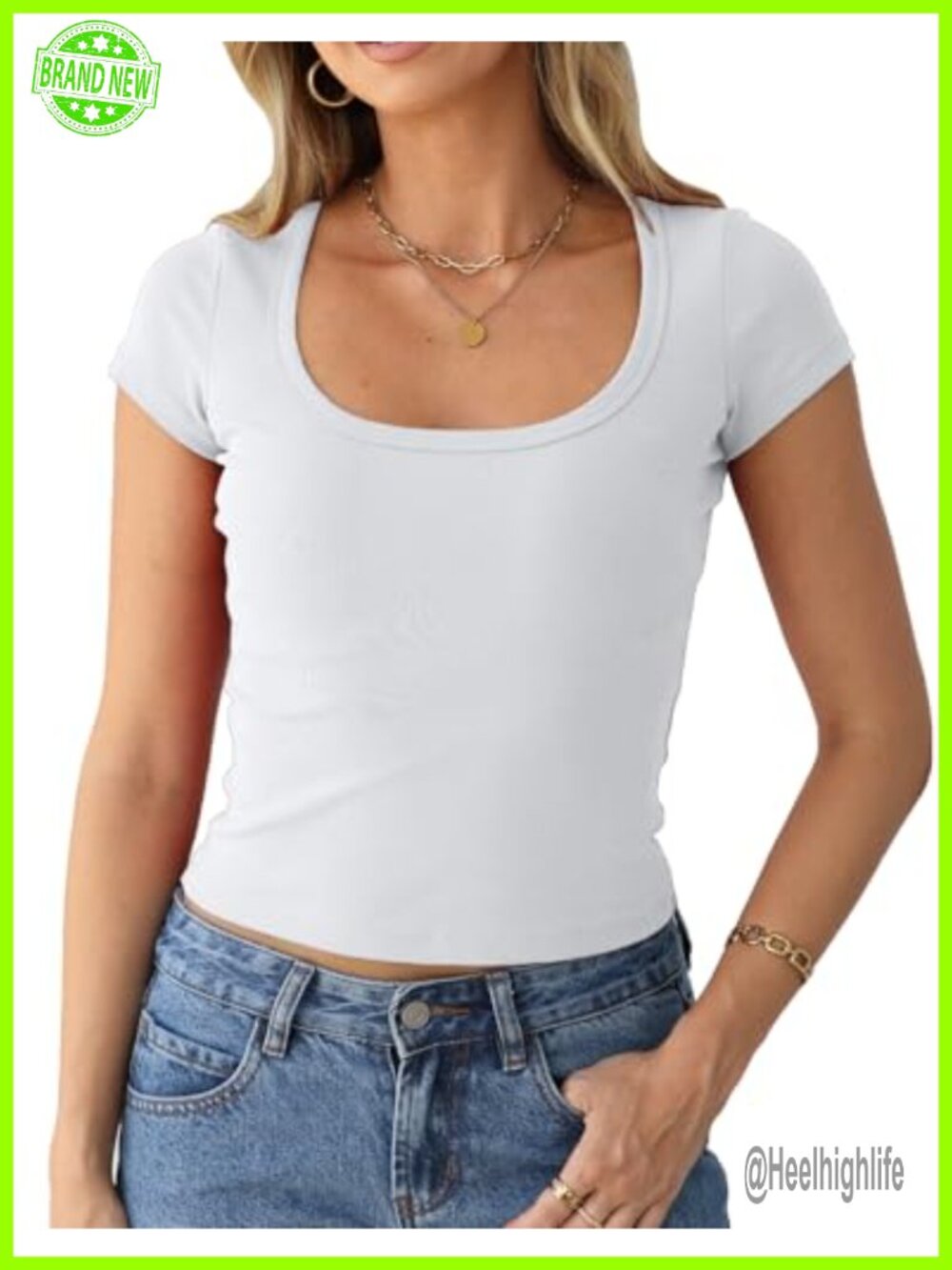 Women's Low Scoop Neck Short Sleeve T-Shirt Cotton Blend Cropped Baby Tee Y2K